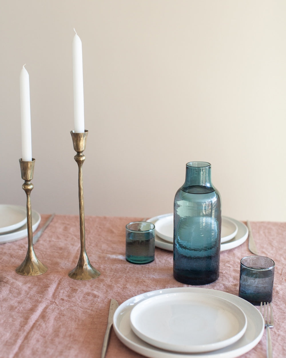 Set of 2 Gemini Hand-Forged Iron Candle Holders– Brass Finish