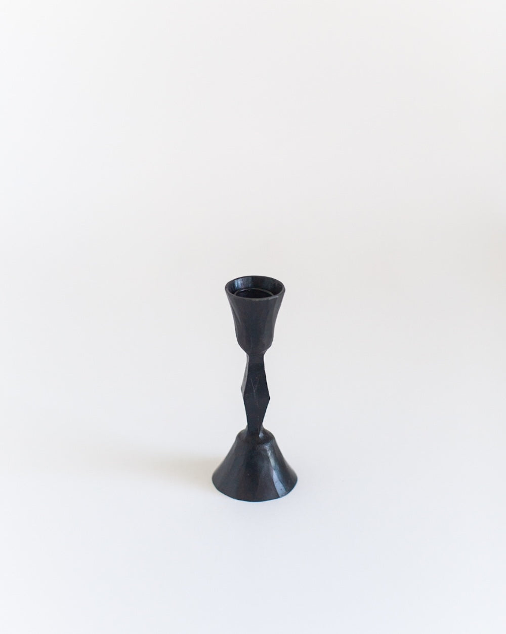 Set of 2 Low Diamond Hand-Forged Iron Candle Holders – Black Finish