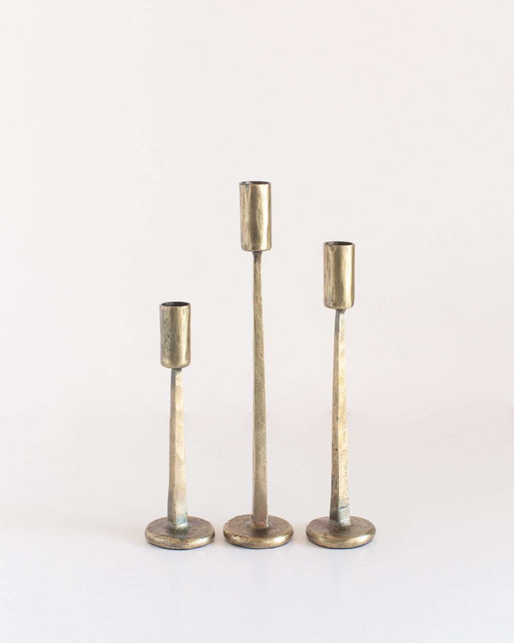 Set of 3 Dante Hand-Forged Iron Taper Candle Holders – Brass Finish