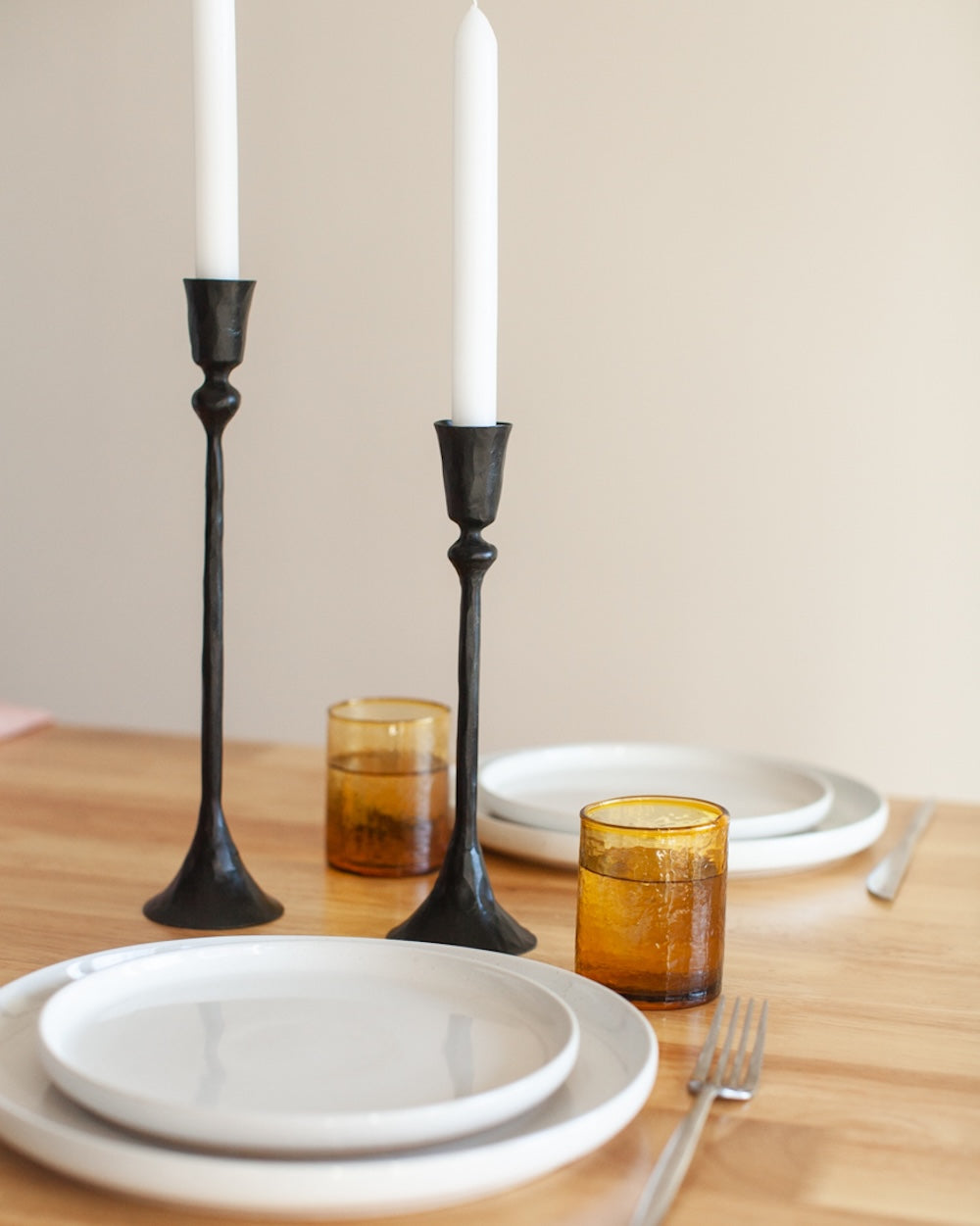 Set of 2 Gemini Hand-Forged Iron Candle Holders - Black Finish