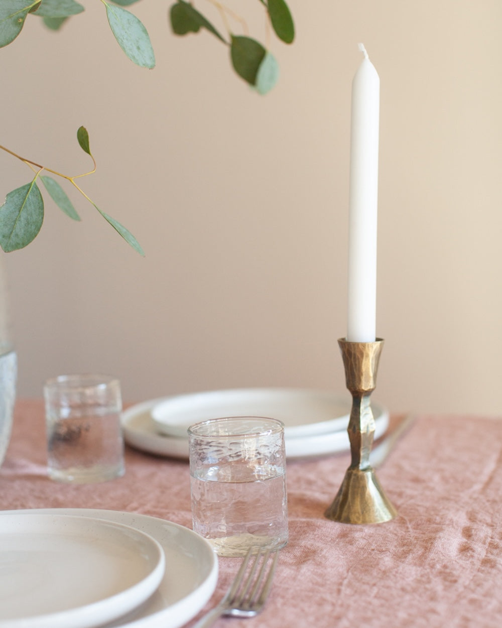 Set of 2 Low Diamond Hand-Forged Iron Candle Holders – Brass Finish