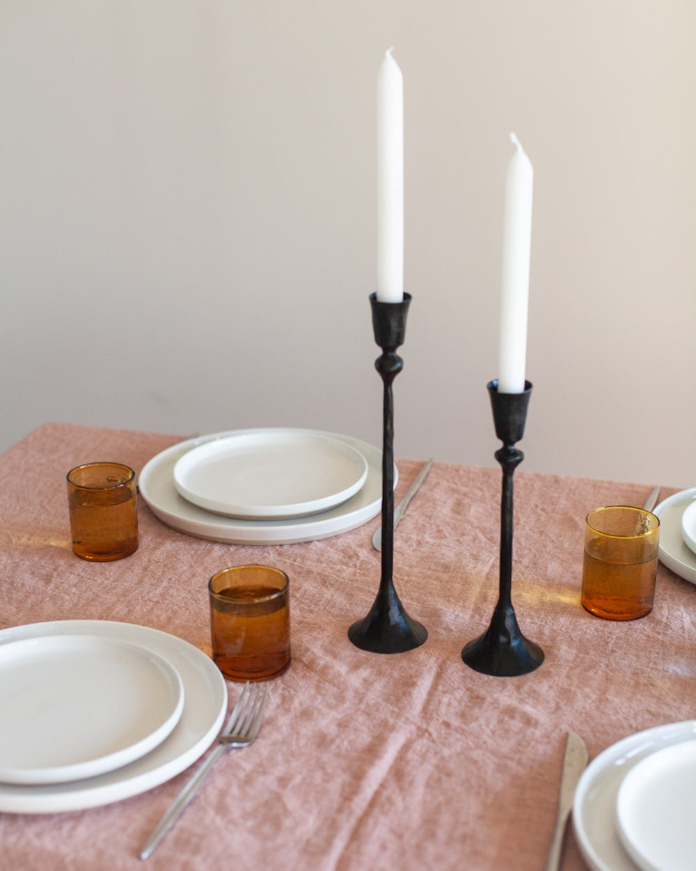 Set of 2 Gemini Hand-Forged Iron Candle Holders - Black Finish