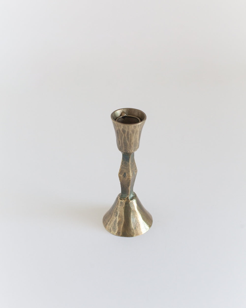 Set of 2 Low Diamond Hand-Forged Iron Candle Holders – Brass Finish