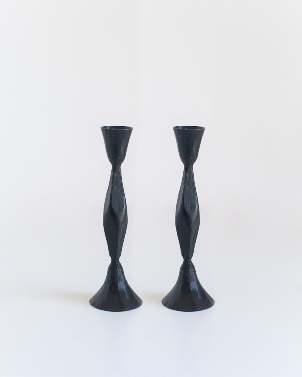 Set of 2 High Diamond Hand-Forged Iron Candle Holders – Black Finish