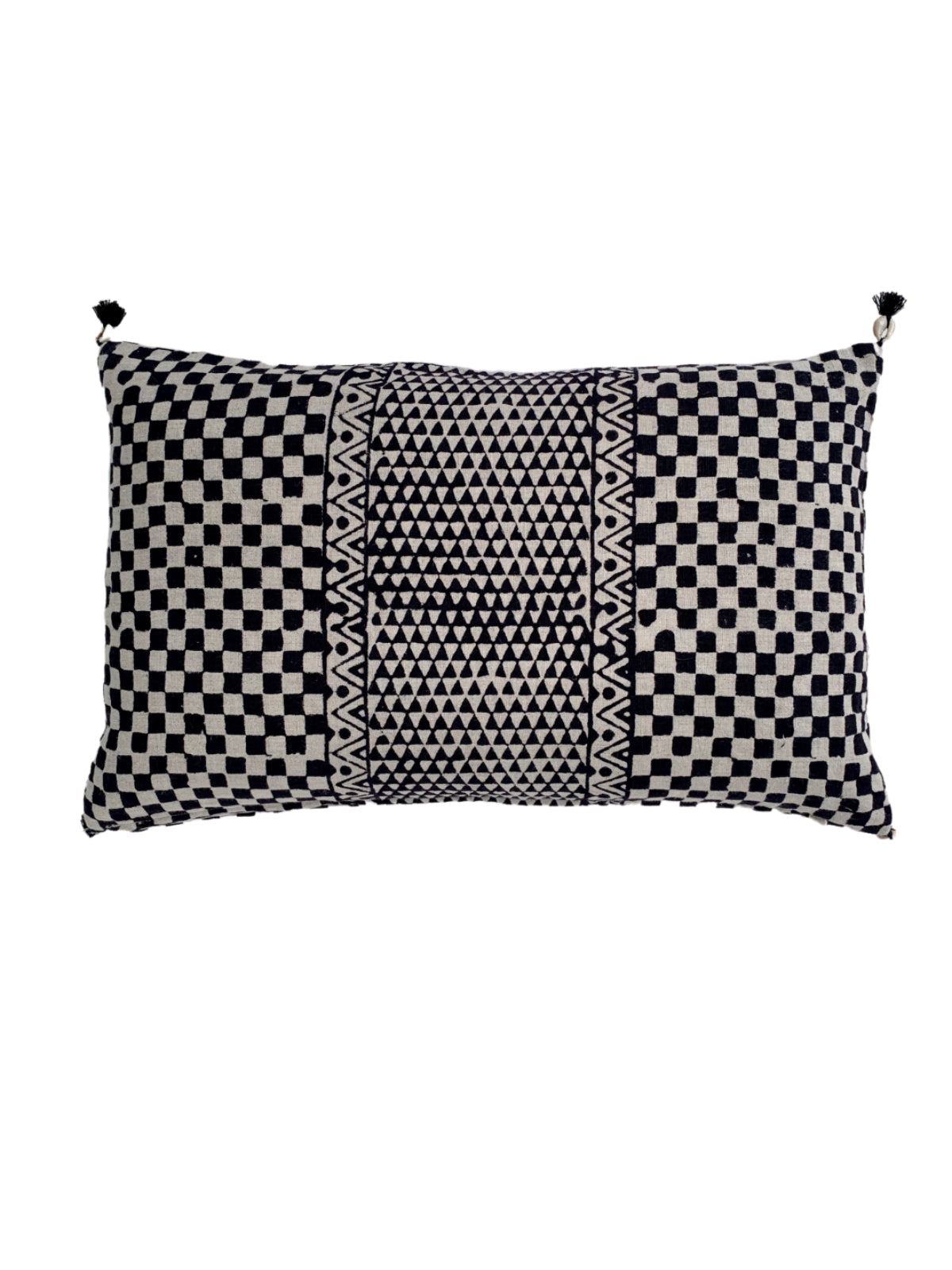 Samburu Charcoal Petit Lumbar Pillow Cover – Handprinted Linen in Tribal Modern Design