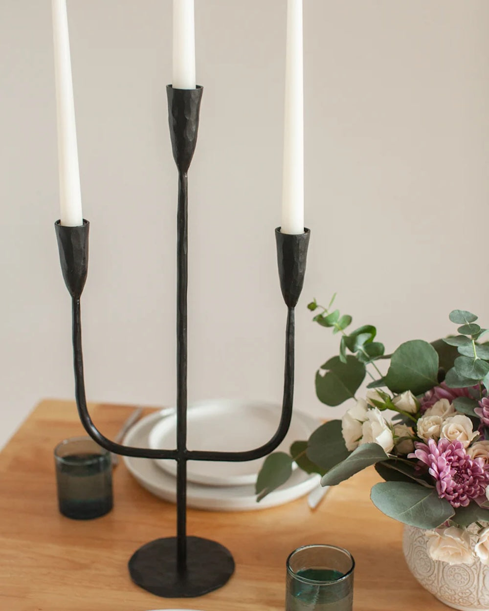 Hand-Forged Iron Candelabra - Black Finish