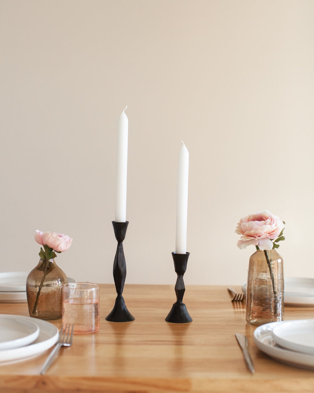 Set of 2 High Diamond Hand-Forged Iron Candle Holders – Black Finish