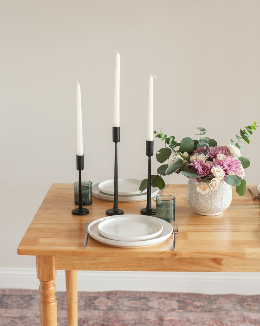 Set of 3 Dante Hand-Forged Iron Taper Candle Holders – Black Finish