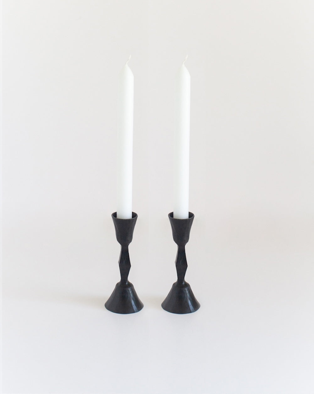 Set of 2 Low Diamond Hand-Forged Iron Candle Holders – Black Finish