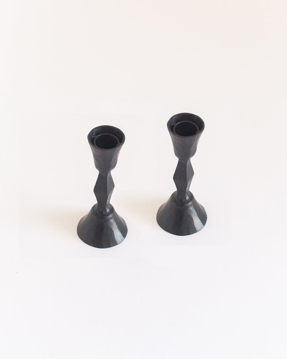 Set of 2 Low Diamond Hand-Forged Iron Candle Holders – Black Finish