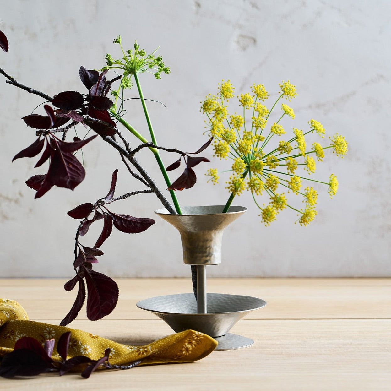 Floral Stem Holder – Hammered Stainless Steel, Pewter Finish