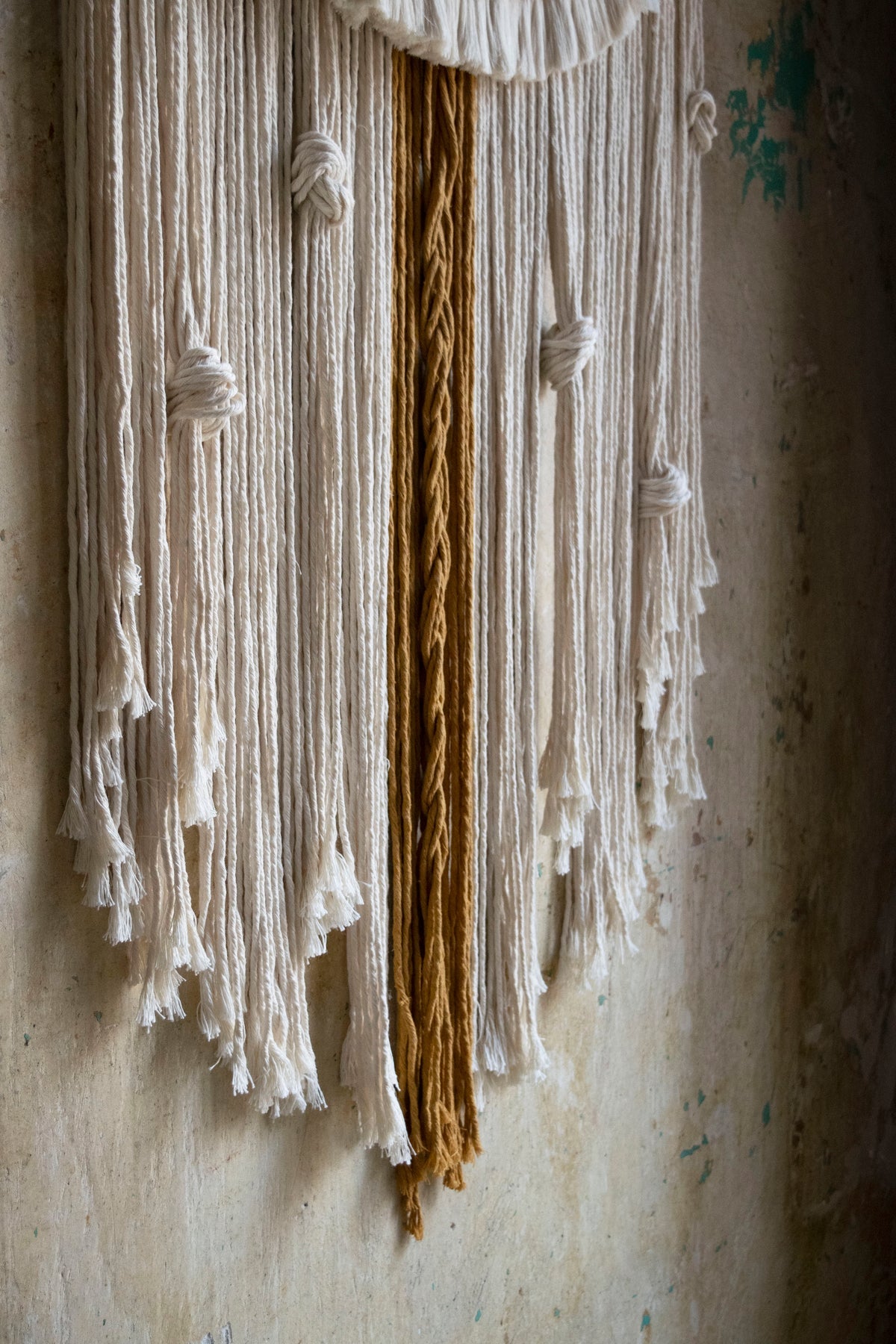 Laia Crochet & Macramé Wall Tapestry – Mustard and Natural Cotton