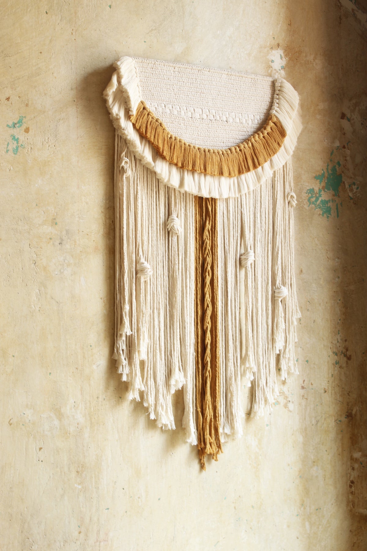 Laia Crochet & Macramé Wall Tapestry – Mustard and Natural Cotton