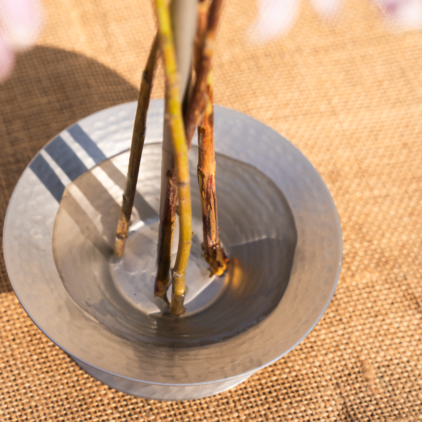 Floral Stem Holder – Hammered Stainless Steel, Pewter Finish