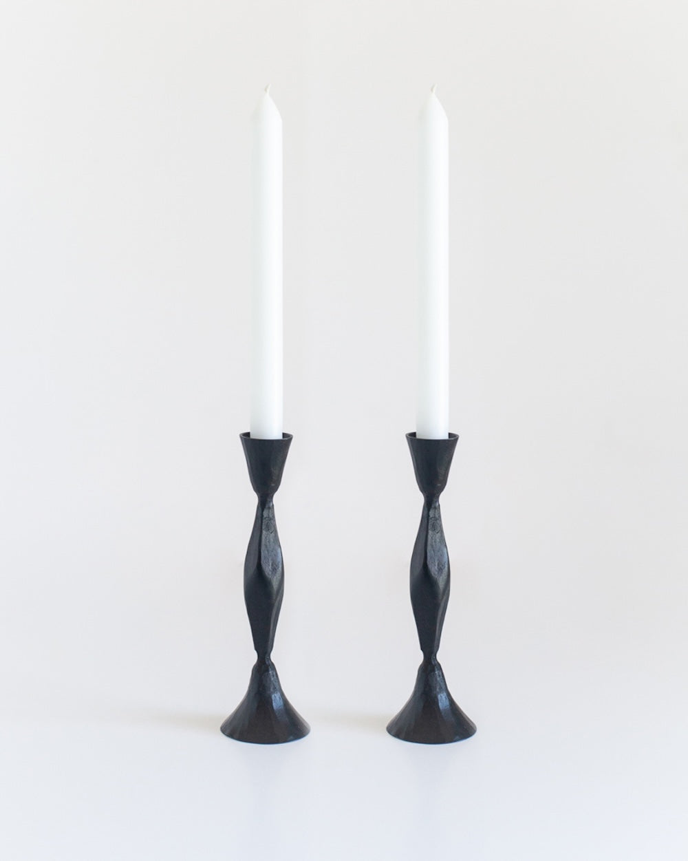 Set of 2 High Diamond Hand-Forged Iron Candle Holders – Black Finish
