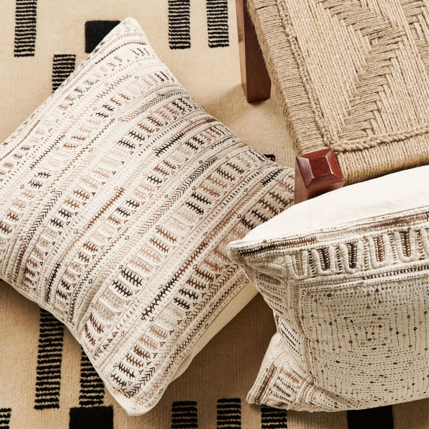 Maze Brown Handwoven Hand Embroidered Organic Cotton Pillow