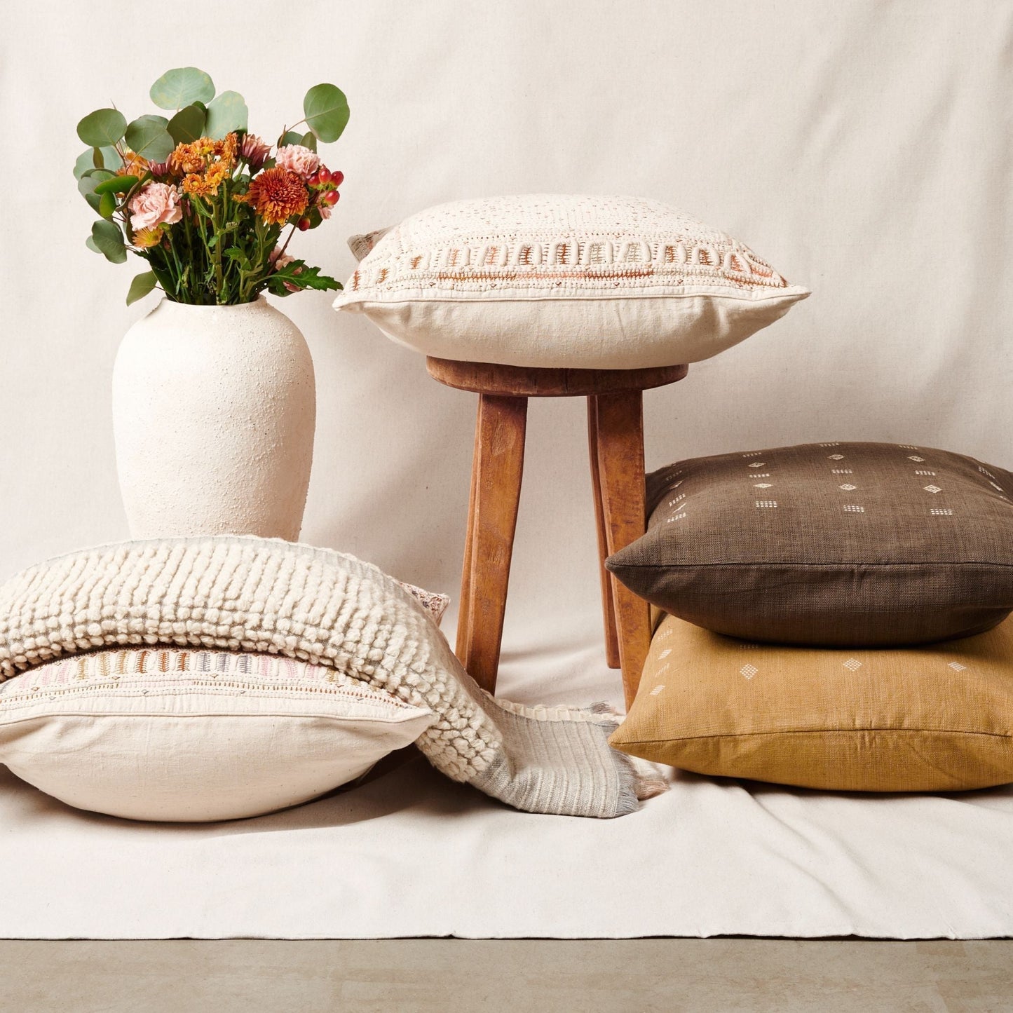 Maze Brown Handwoven Hand Embroidered Organic Cotton Pillow
