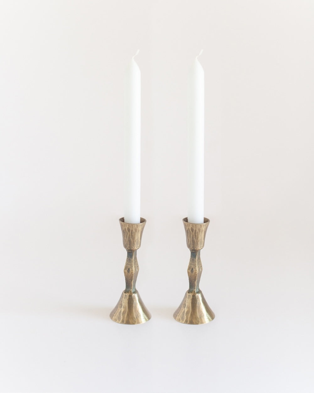 Set of 2 Low Diamond Hand-Forged Iron Candle Holders – Brass Finish