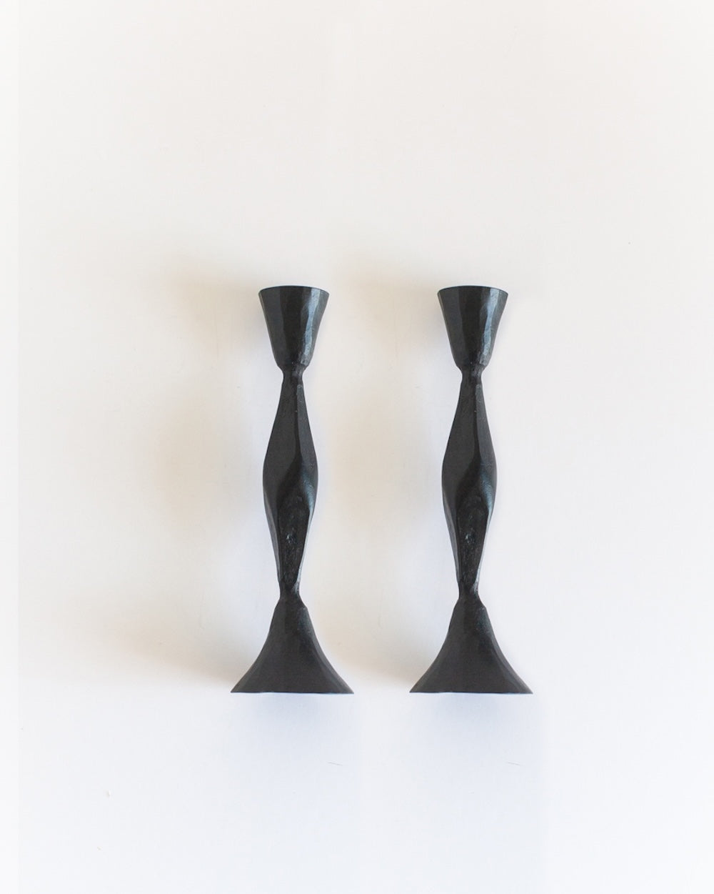 Set of 2 High Diamond Hand-Forged Iron Candle Holders – Black Finish