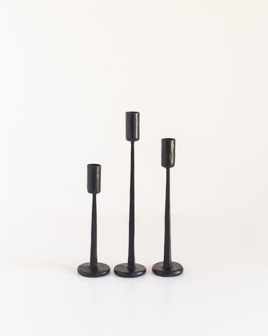 Set of 3 Dante Hand-Forged Iron Taper Candle Holders – Black Finish