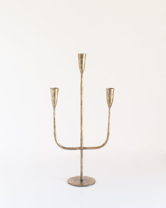 Hand-Forged Iron Candelabra – Brass Finish