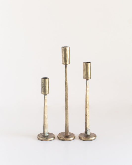 Set of 3 Dante Hand-Forged Iron Taper Candle Holders – Brass Finish