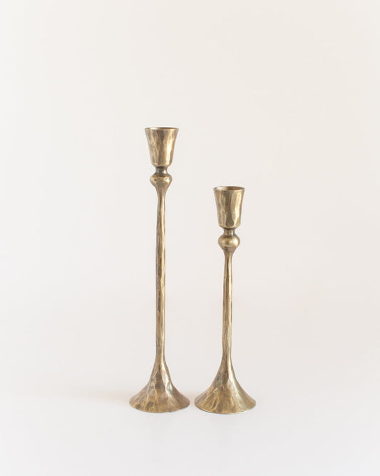 Set of 2 Gemini Hand-Forged Iron Candle Holders– Brass Finish