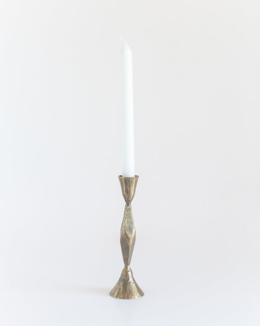 Set of 2 High Diamond Hand-Forged Iron Candle Holders – Brass Finish