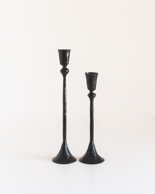 Set of 2 Gemini Hand-Forged Iron Candle Holders - Black Finish