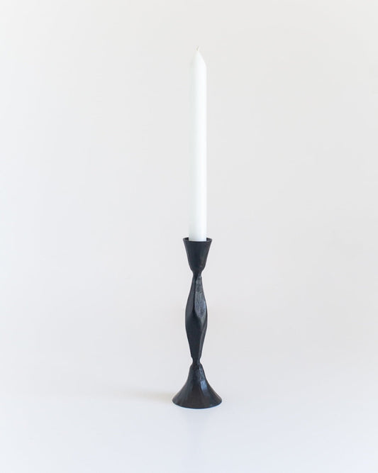 Set of 2 High Diamond Hand-Forged Iron Candle Holders – Black Finish