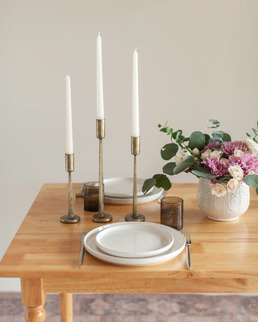 Set of 3 Dante Hand-Forged Iron Taper Candle Holders – Brass Finish