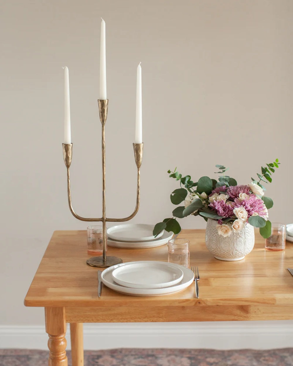 Hand-Forged Iron Candelabra – Brass Finish