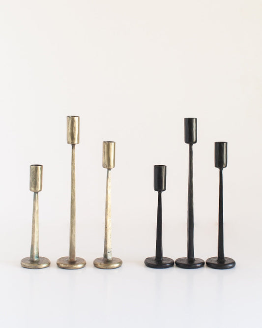 Set of 3 Dante Hand-Forged Iron Taper Candle Holders – Black Finish