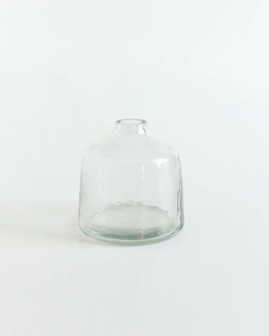Set of 3 Handblown Hammered Bud Vases - Clear