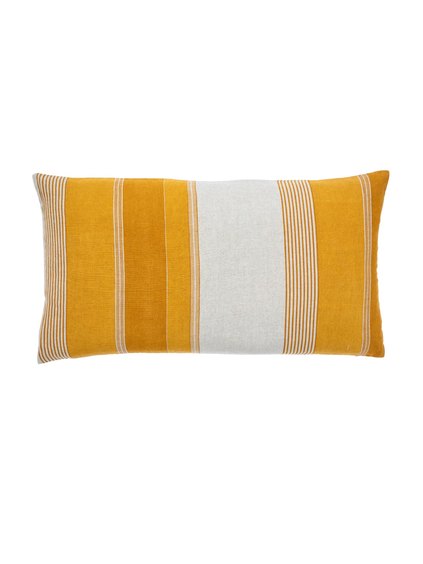Tulum Stripe Lumbar Pillow Cover – Handprinted Linen in Ochre & Buttercup Yellow