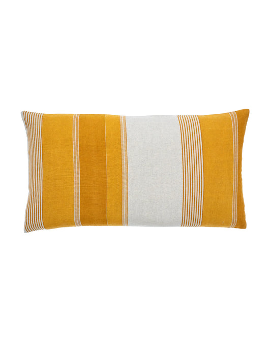 Tulum Stripe Lumbar Pillow Cover – Handprinted Linen in Ochre & Buttercup Yellow