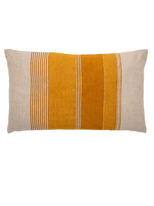 Tulum Stripe Lumbar Pillow Cover – Handprinted Linen in Ochre & Buttercup Yellow