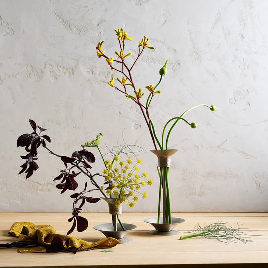 Floral Stem Holder – Hammered Stainless Steel, Pewter Finish