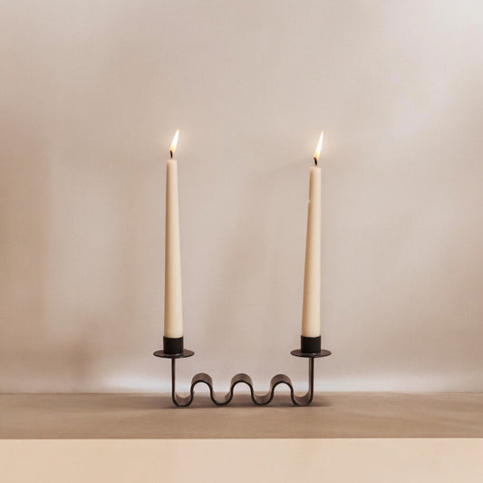 Helen Taper Candle Holder – Wavy Black Metal