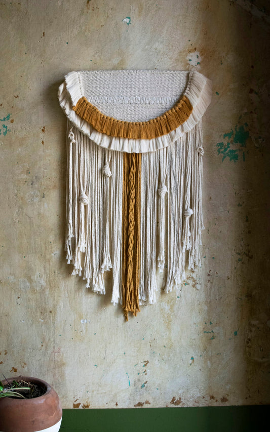 Laia Crochet & Macramé Wall Tapestry – Mustard and Natural Cotton