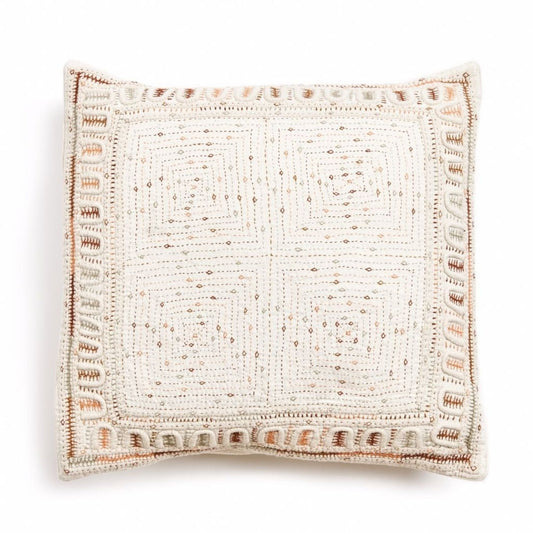 Maze Brown Handwoven Hand Embroidered Organic Cotton Pillow
