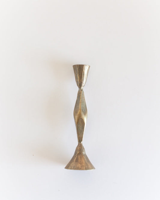 Set of 2 High Diamond Hand-Forged Iron Candle Holders – Brass Finish