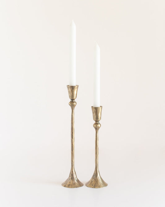 Set of 2 Gemini Hand-Forged Iron Candle Holders– Brass Finish