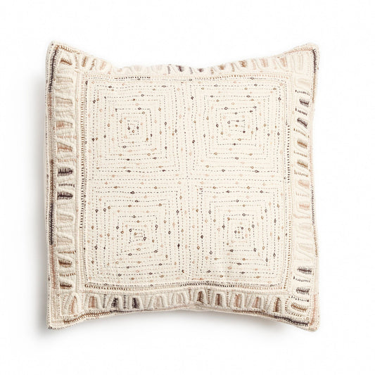 Maze Brown Handwoven Hand Embroidered Organic Cotton Pillow