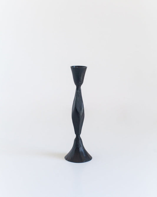 Set of 2 High Diamond Hand-Forged Iron Candle Holders – Black Finish