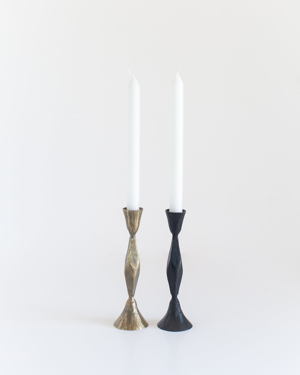 Set of 2 High Diamond Hand-Forged Iron Candle Holders – Brass Finish