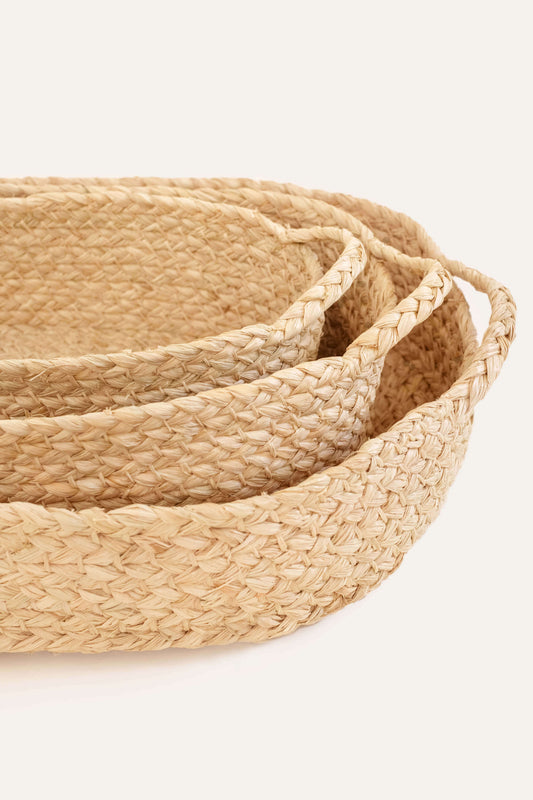 Set of 3 Nesting Braided Raffia Trays